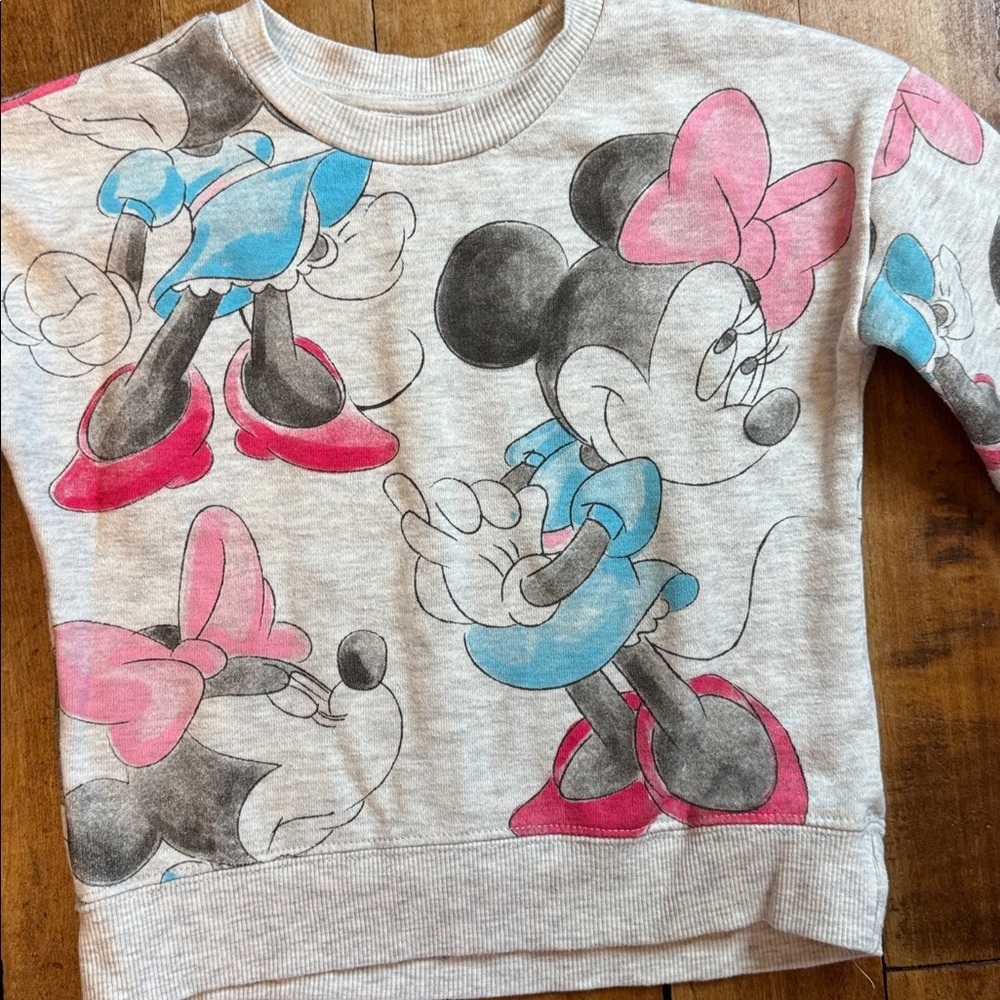 Minnie Mouse Sweatshirt 3T Gray Pink watercolor cotton crewneck Disney - Picture 3 of 5
